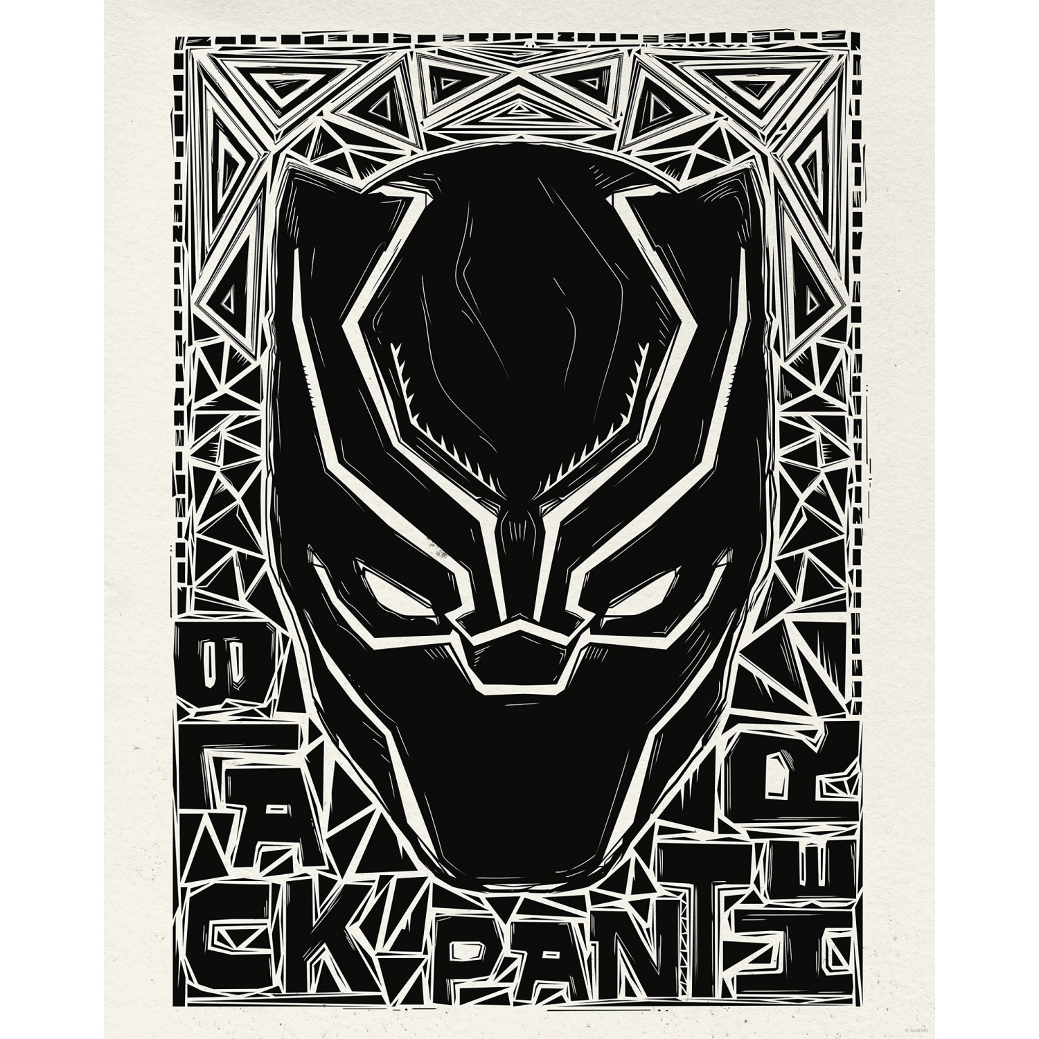 Komar Wandbild Marvel Black Panther Lino-Cut Helmet 40 cm x 50 cm Schwarz-W günstig online kaufen