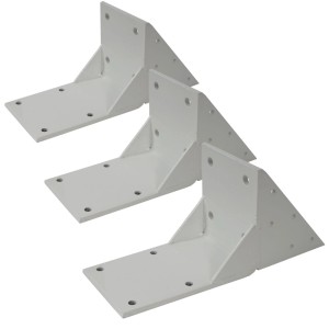 Drei weiße, L-förmige Dachsparrenadapter aus pulverbeschichtetem Stahl für Markisenmontage, mit Bohrlöchern.
