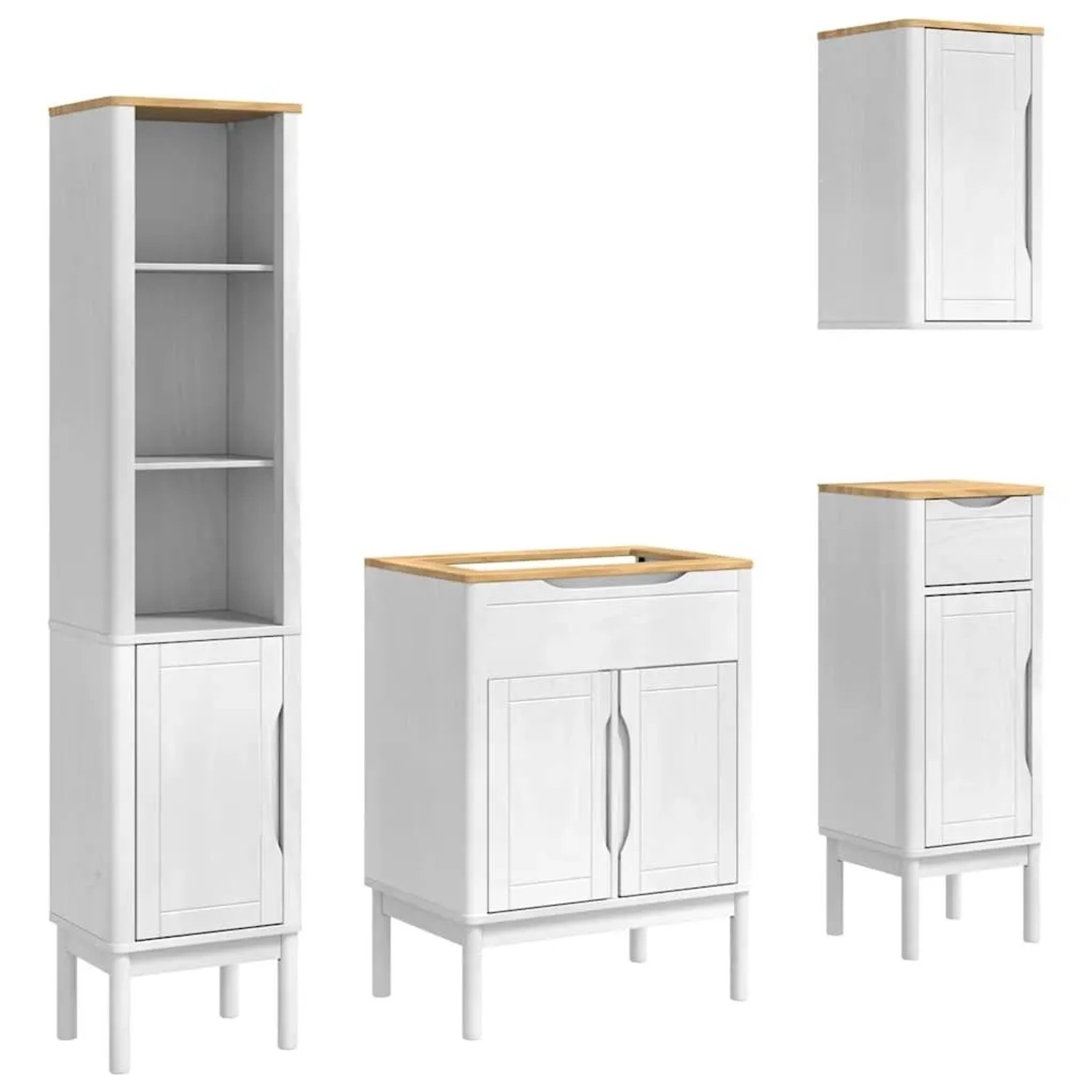 vidaXL Badezimmermöbel-Set mit Tür FLORO 4 Tlg Weiß Massivholz Kiefer 3385886