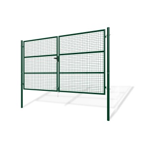 Grünes Casanoov Flügeltor aus Maschendraht, 300x180 cm, für den Garten.