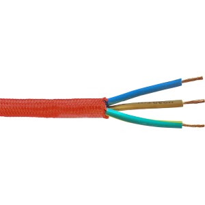 Rotes 3-adriges Textilkabel als Meterware für Lampeninstallation.