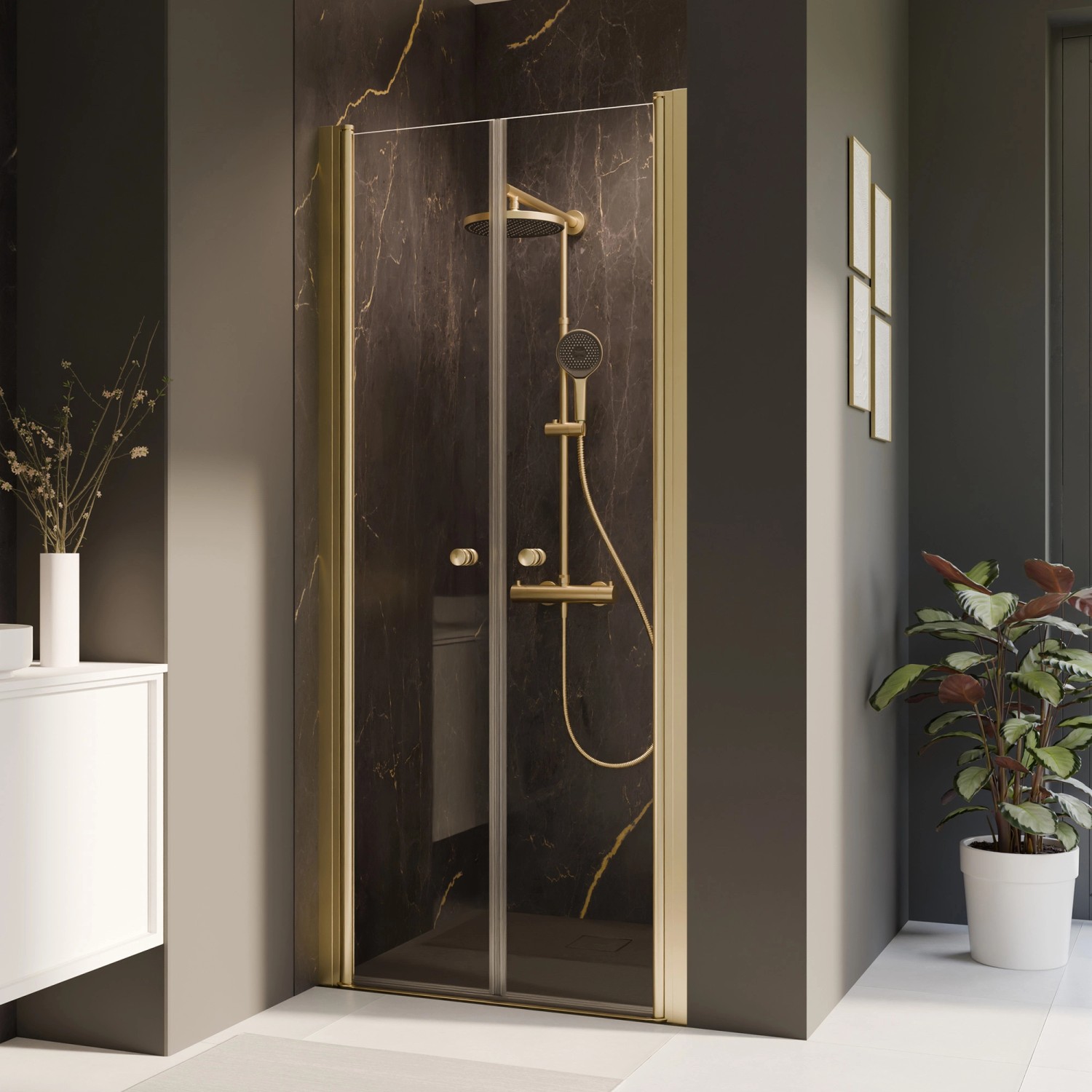 Breuer Pendeltür Elana 2.0 für Nische Klarglas 200 cm x 80 cm Gold Anschlag R