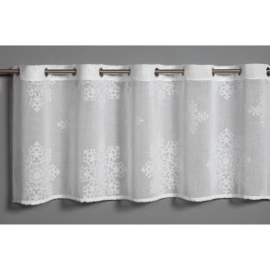 Weiße Bennetti Bistrogardine mit Ausbrenner-Formen, 45x135 cm. Scheibengardine mit Lochleiste.
