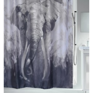 Spirella Duschvorhang Elephant, 180x200 cm, grau-blau mit Elefantenmotiv.