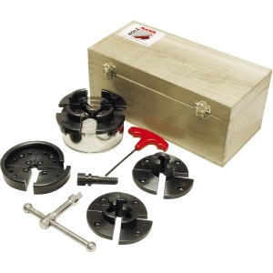 Holzmann Drechselprofi DP95: Set mit Drechselbank-Futter, Backen und Zubehör in Holzkiste.