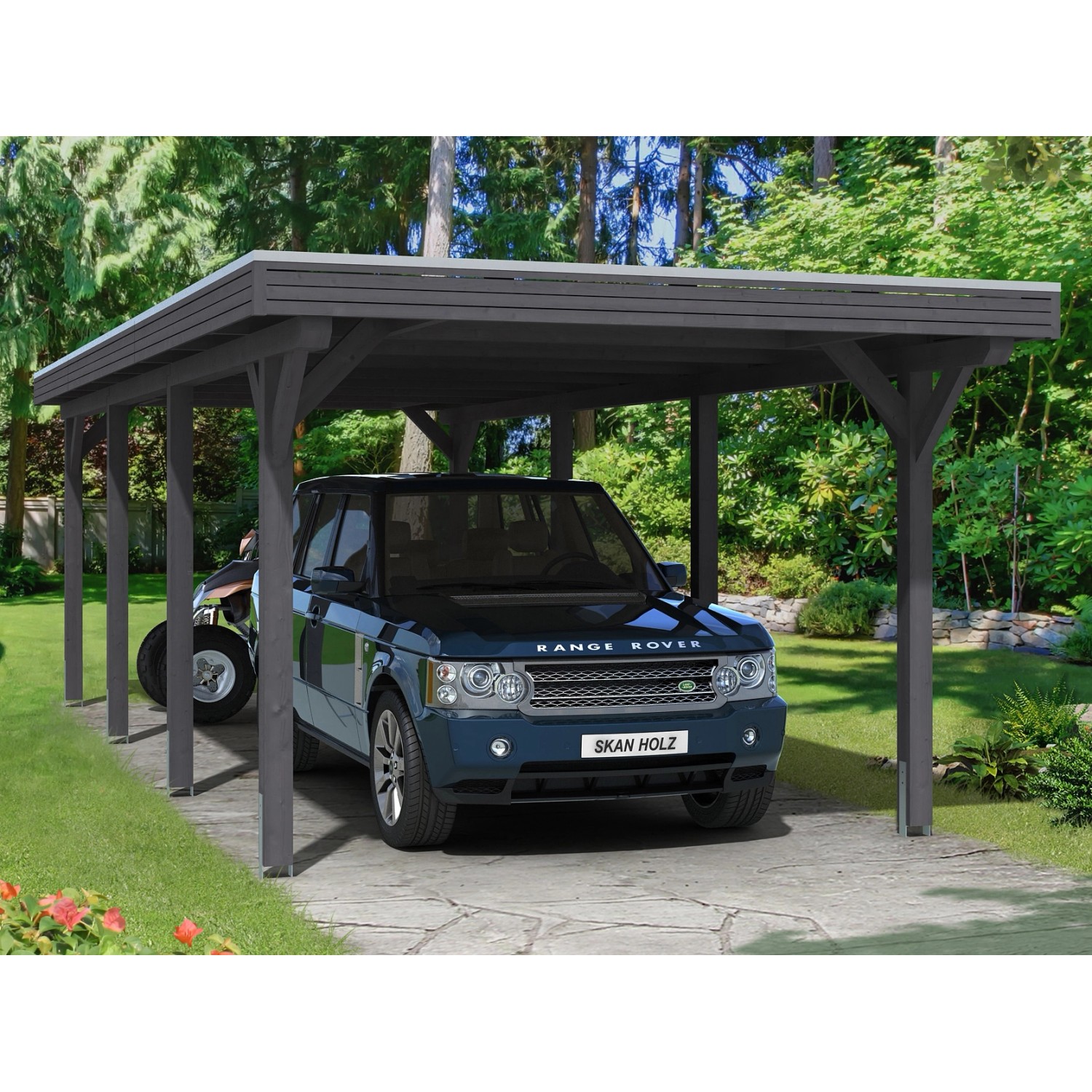 Skan Holz Carport Spessart 355 cm x 846 cm Schiefergrau