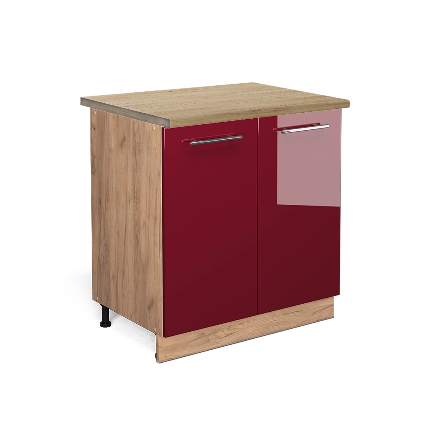 Vicco Spülenunterschrank Fame-Line Bordeaux Hochglanz/Goldkraft Eiche 80 cm mit Regal AP Eiche