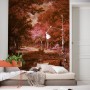 Komar Vlies Fototapete Autumna Rosso, 200x280 cm, mit Herbstwald-Motiv im Schlafzimmer.