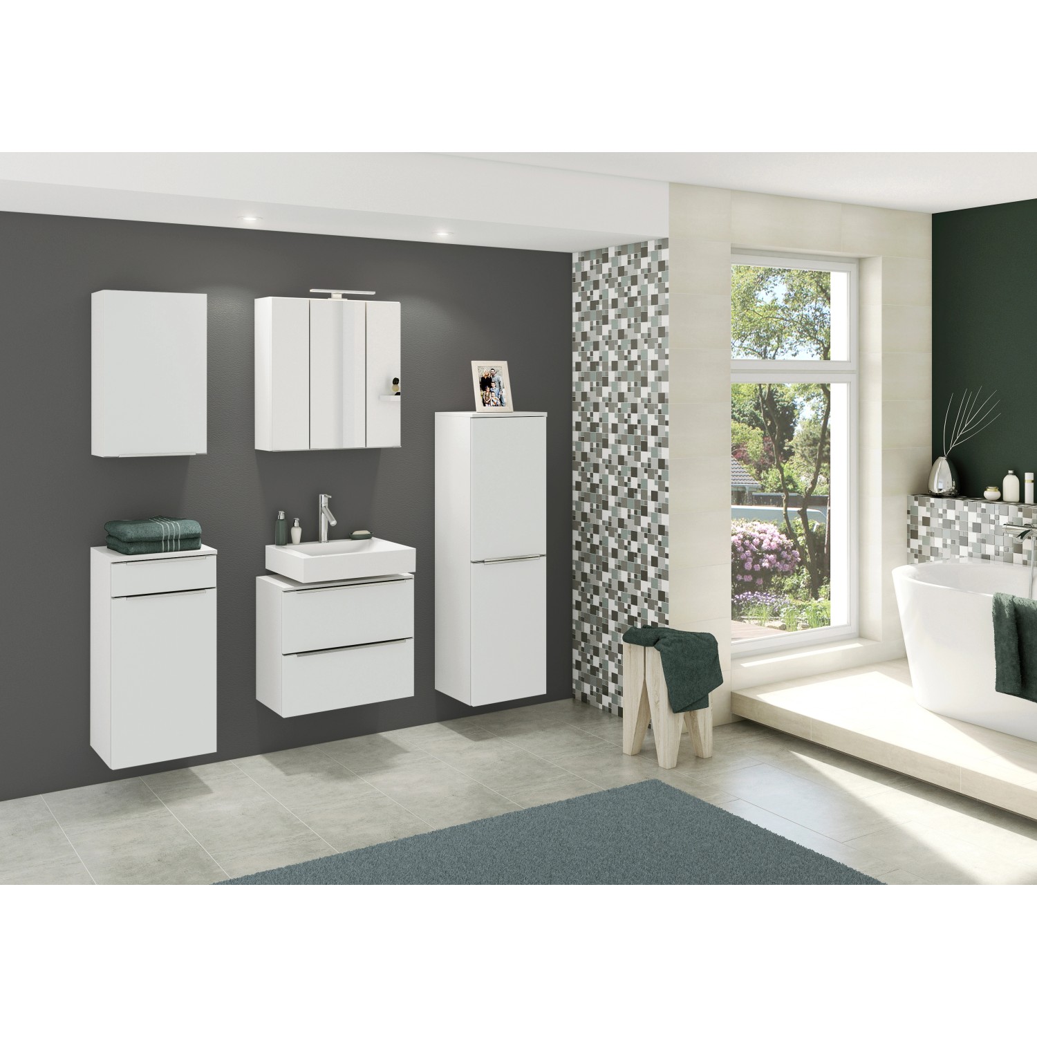 Held Möbel Unterbecken-Set Monza m Klappe und Auszug 60 cm x 200 cm x 35 cm Weiß