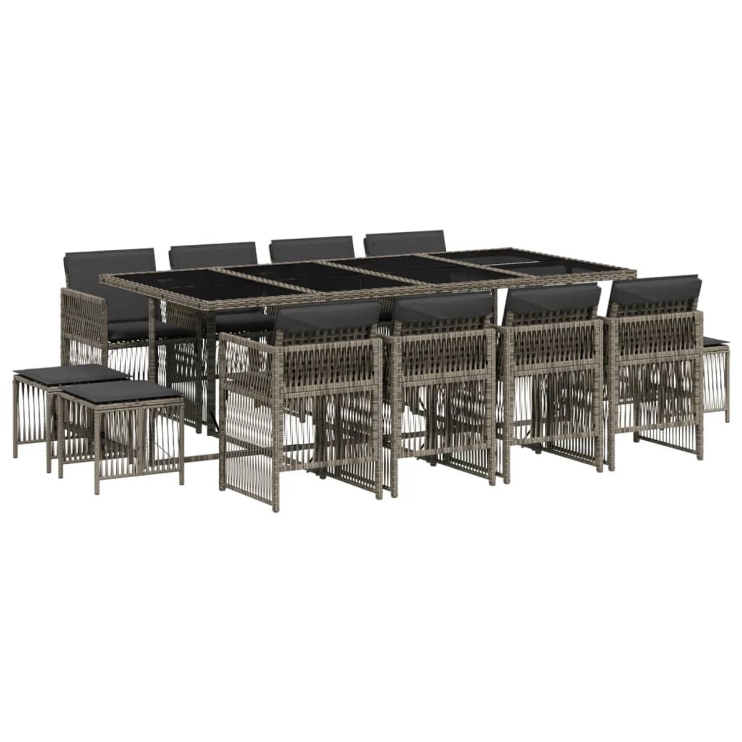 vidaXL 13-Tlg Garten-Essgruppe mit Kissen Grau Poly Rattan 3210980 günstig online kaufen
