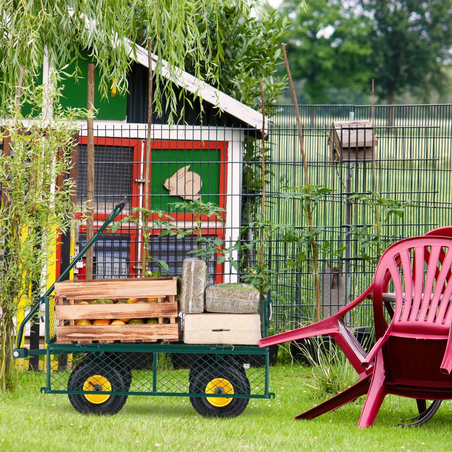 Relaxdays Bollerwagen Stahl Dunkelgrün Klappbar 190 cm x 50 cm x 50 cm 14,7 kg_2