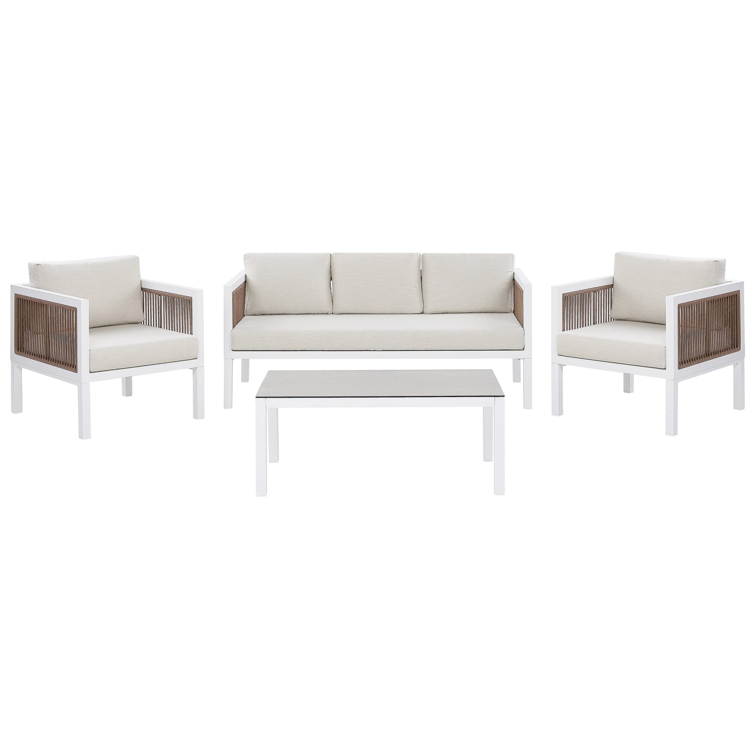 Beliani Sitzgruppe BORELLO Weiss Braun Beige 70x159x66