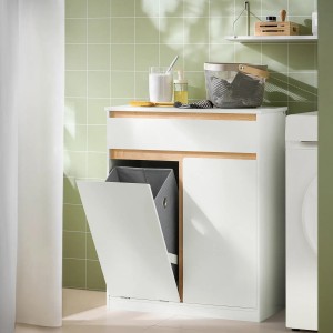 SoBuy Badezimmerschrank Wäscheschrank Wäschesack Wäschekorb Weiß BZR79-W