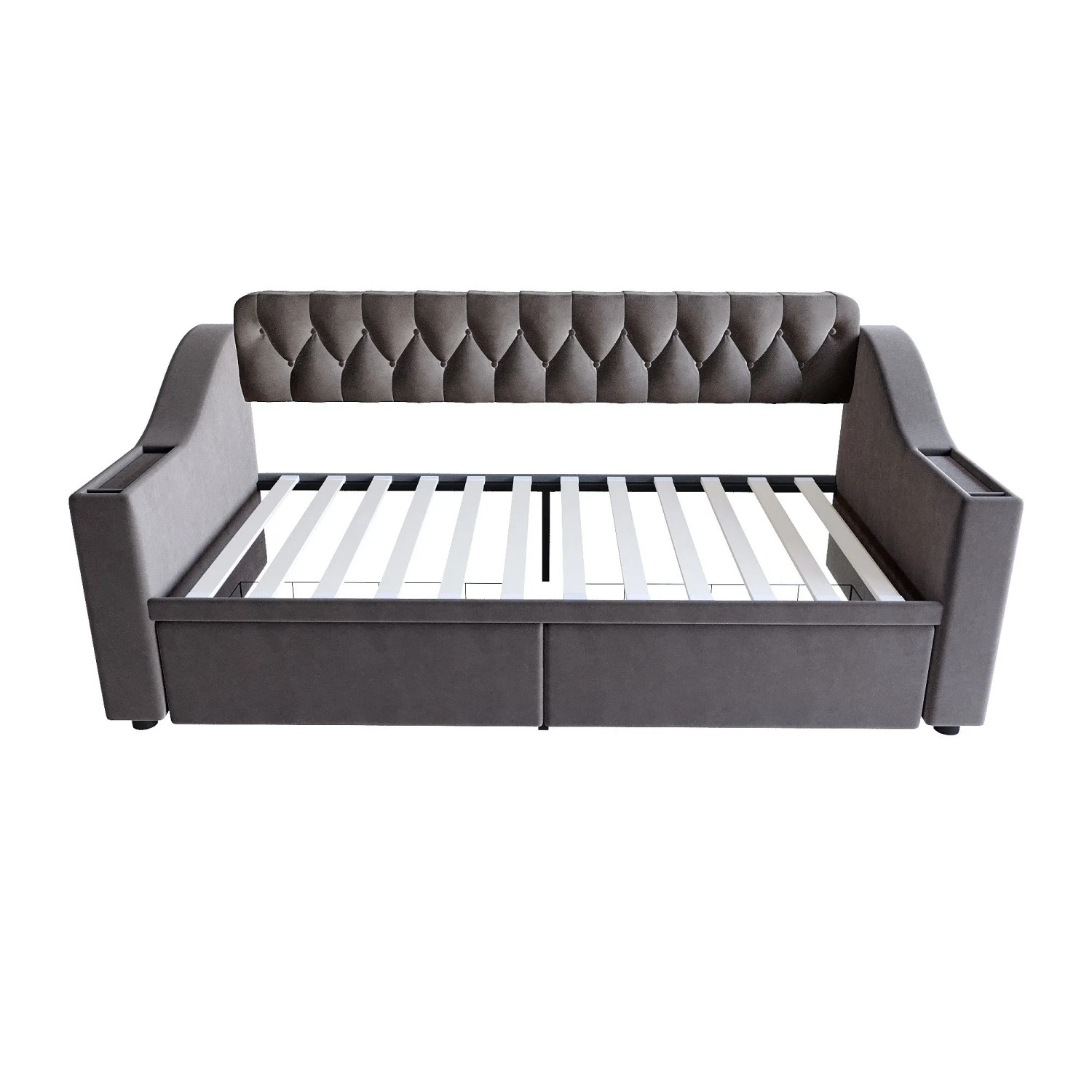 Merax Schlafsofa 90x190cm USB Armlehne Stauraum Dunkelgrau