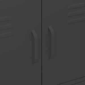 Detailansicht: Schwarzer vidaXL Lagerschrank aus Stahl, Büroschrank mit Griffen und Lüftungsschlitzen.