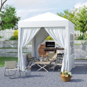 Furnicato Faltpavillon Bierzelt 2x2m Weiß Mit 4 Seitenwänden Und 2 Fenstern