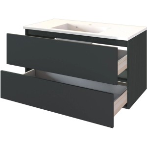 Held Möbel Einzelwaschtisch Verona, 100 cm, Grau Matt, mit Softclose und zwei offenen Schubladen.