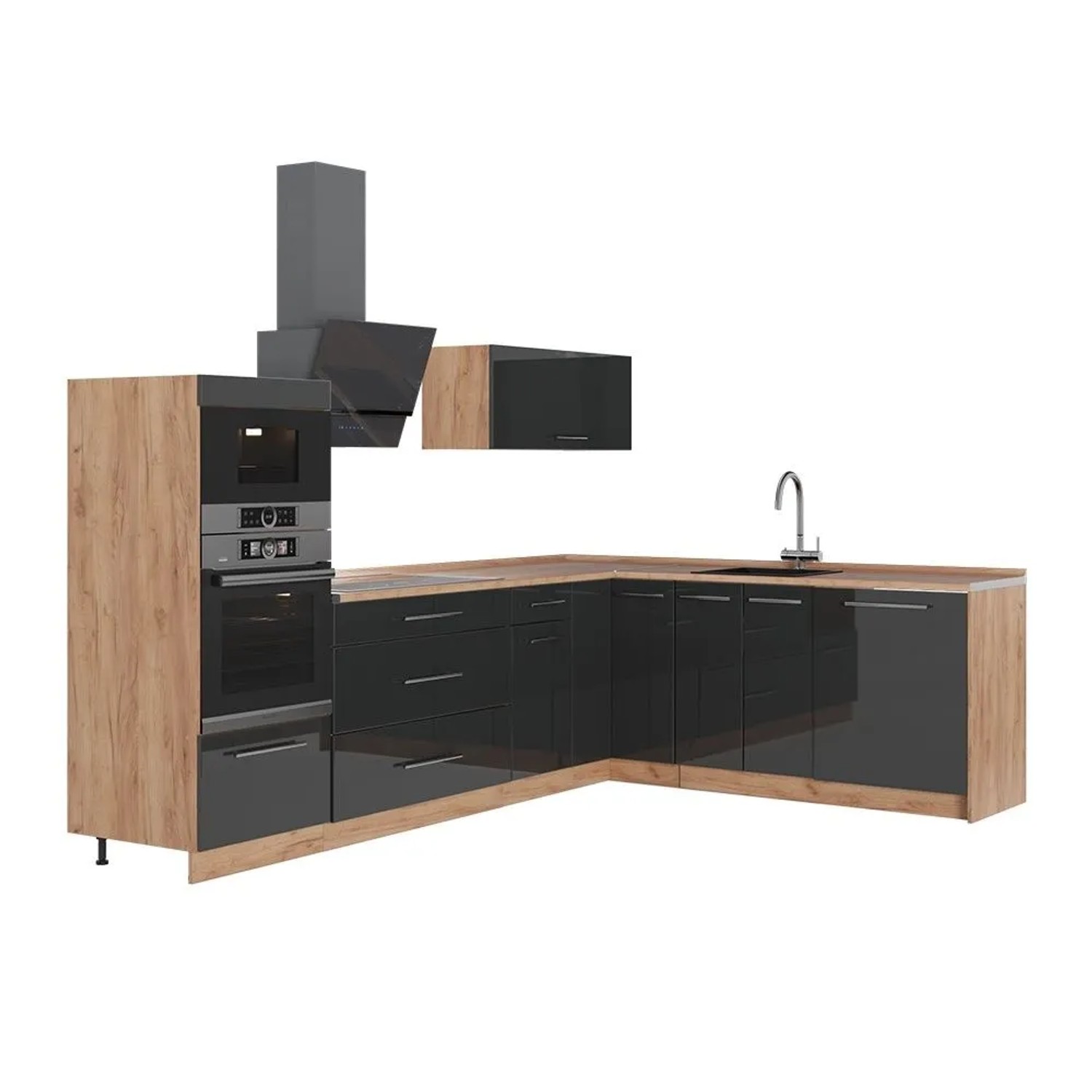 Vicco Eckküche Fame-Line Anthrazit Hochglanz/Goldkraft Eiche 287 x 154 AP Eiche Art Nr 63494