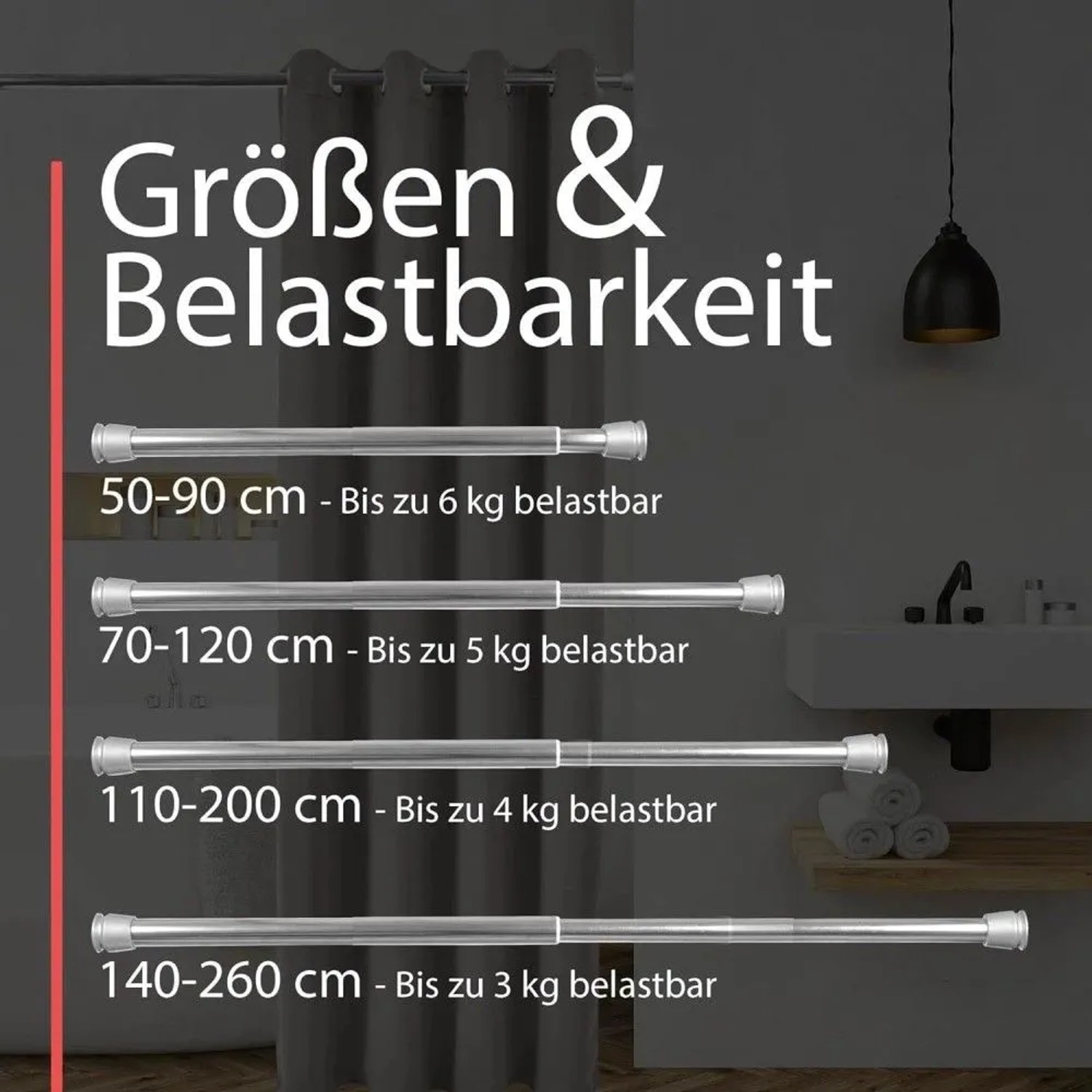 Bomoe Neptun Duschstange, chrom, verschiedene Längen und Belastbarkeiten.