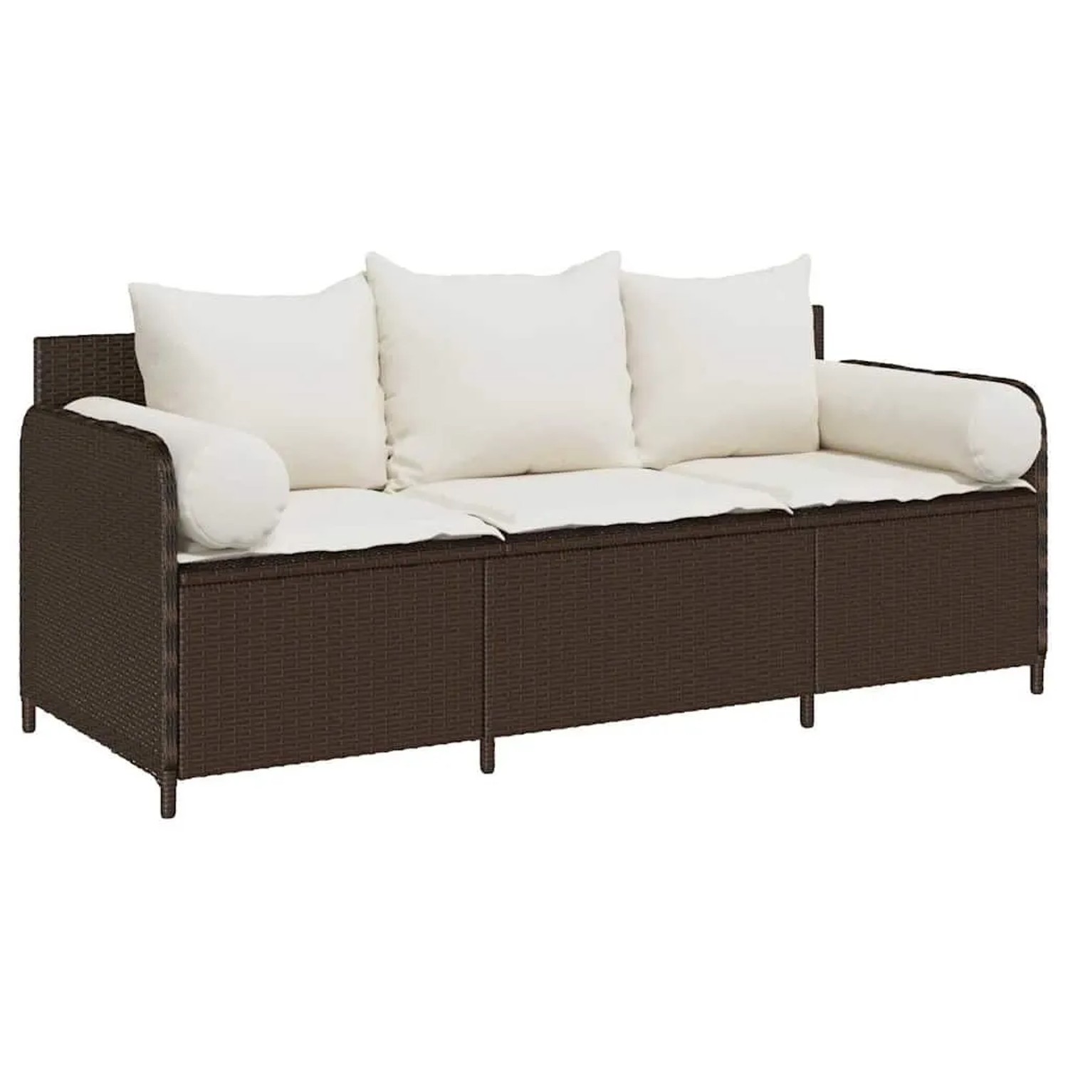 vidaXL Gartensofa mit Kissen 3-Sitzer Braun Poly Rattan 4104173