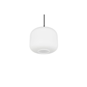 Weiße, bauchige Glas-Pendelleuchte Signe mit schwarzem Kabel. Moderne Hängelampe E27 für stilvolle Beleuchtung.