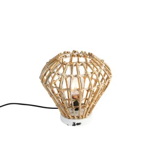 QAZQA Ländliche Tischlampe Bambus mit Weiß Canna Diamond