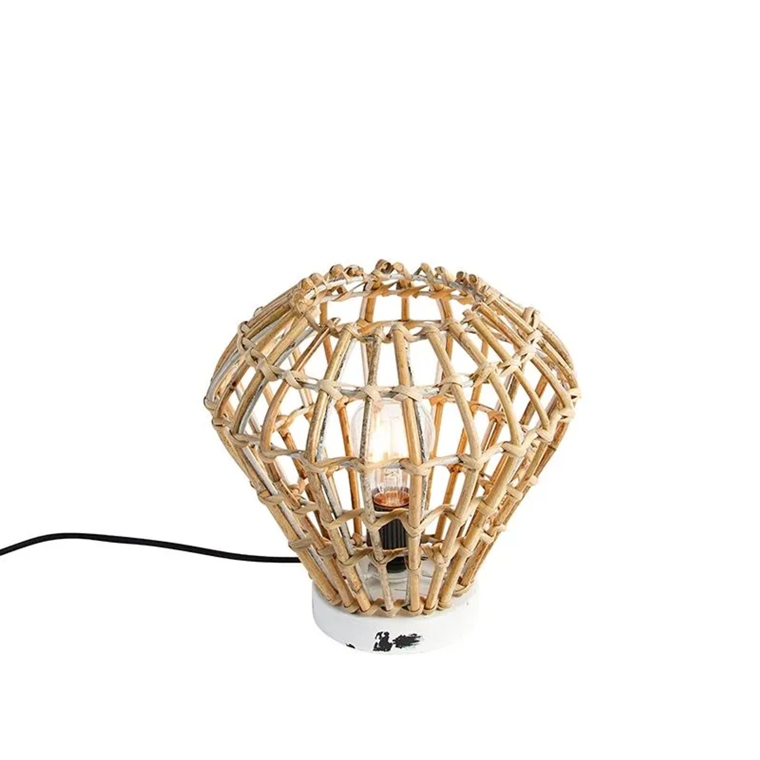 QAZQA Ländliche Tischlampe Bambus mit Weiß Canna Diamond