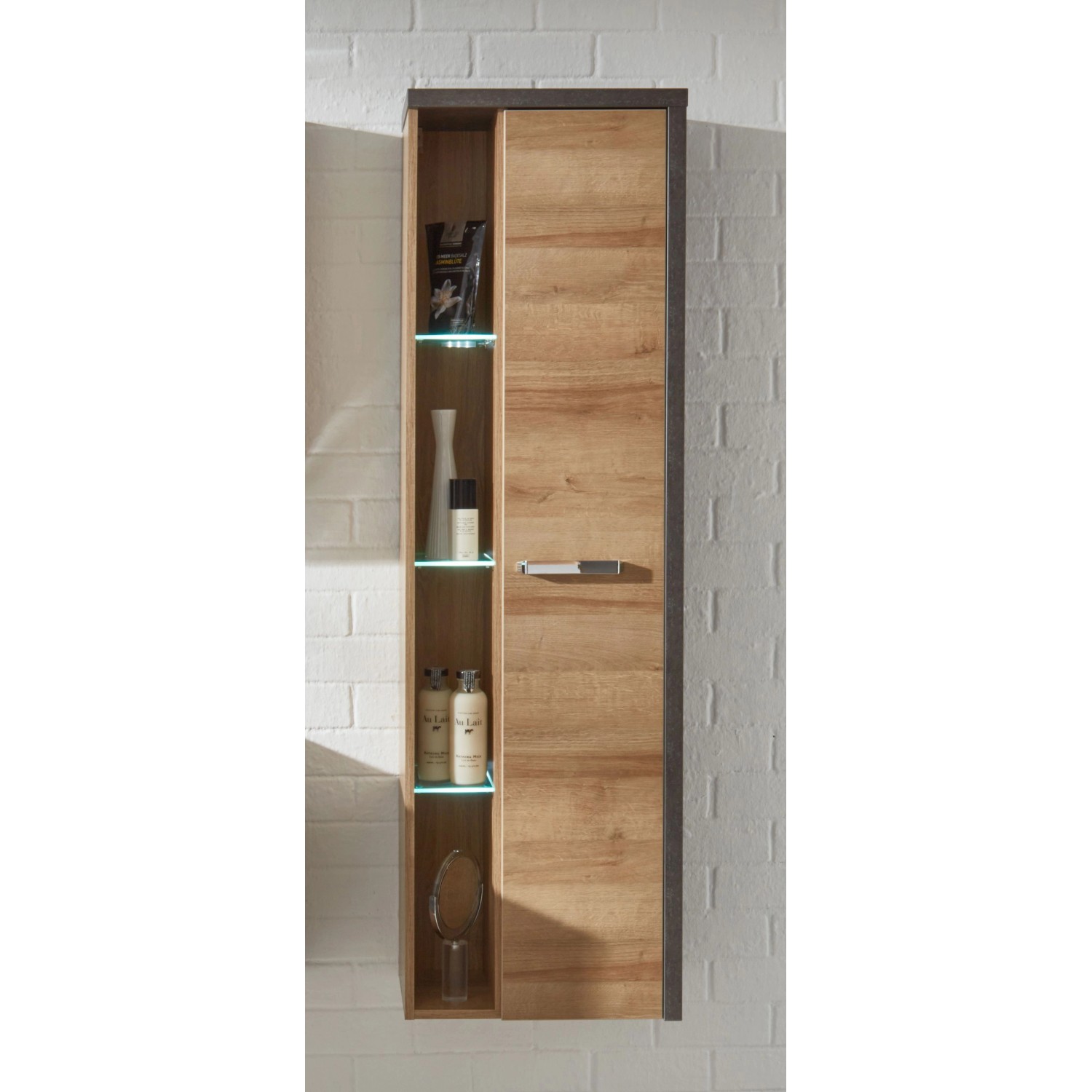 Trendteam Bad-Hängeschrank Eiche Riviera Honig, 48 cm, mit Softclose-Türen und Einlegeböden.