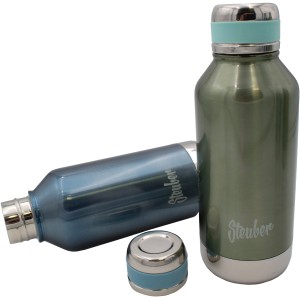 Steuber Thermoflasche 500ml aus Edelstahl, in Grün und Blau, mit Schraubdeckel. Küchenhelfer für unterwegs.
