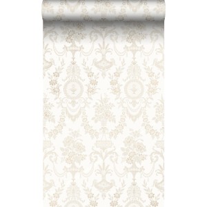 Weiße Ornament Tapete von Origin Wallcoverings, klassisches Design für Wohnraum.