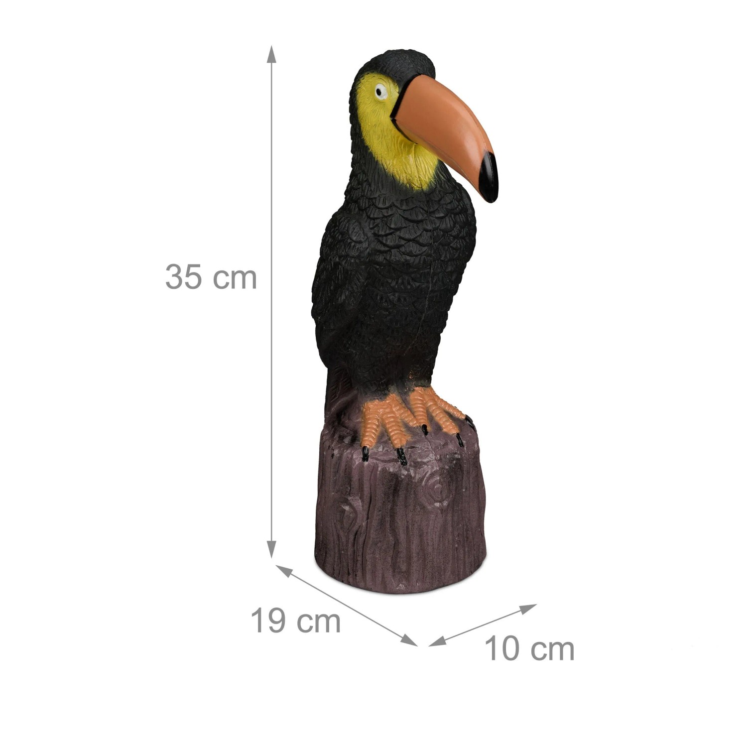 Relaxdays Gartenfigur Tukan Kunststoff Schwarz Braun Gelb Befüllbar Wetterfest 35 cm x 10 cm x 19 cm 290 g_4