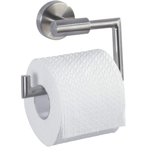 Wenko Toilettenpapierhalter Bosio, Edelstahl, silber matt mit Toilettenpapierrolle.