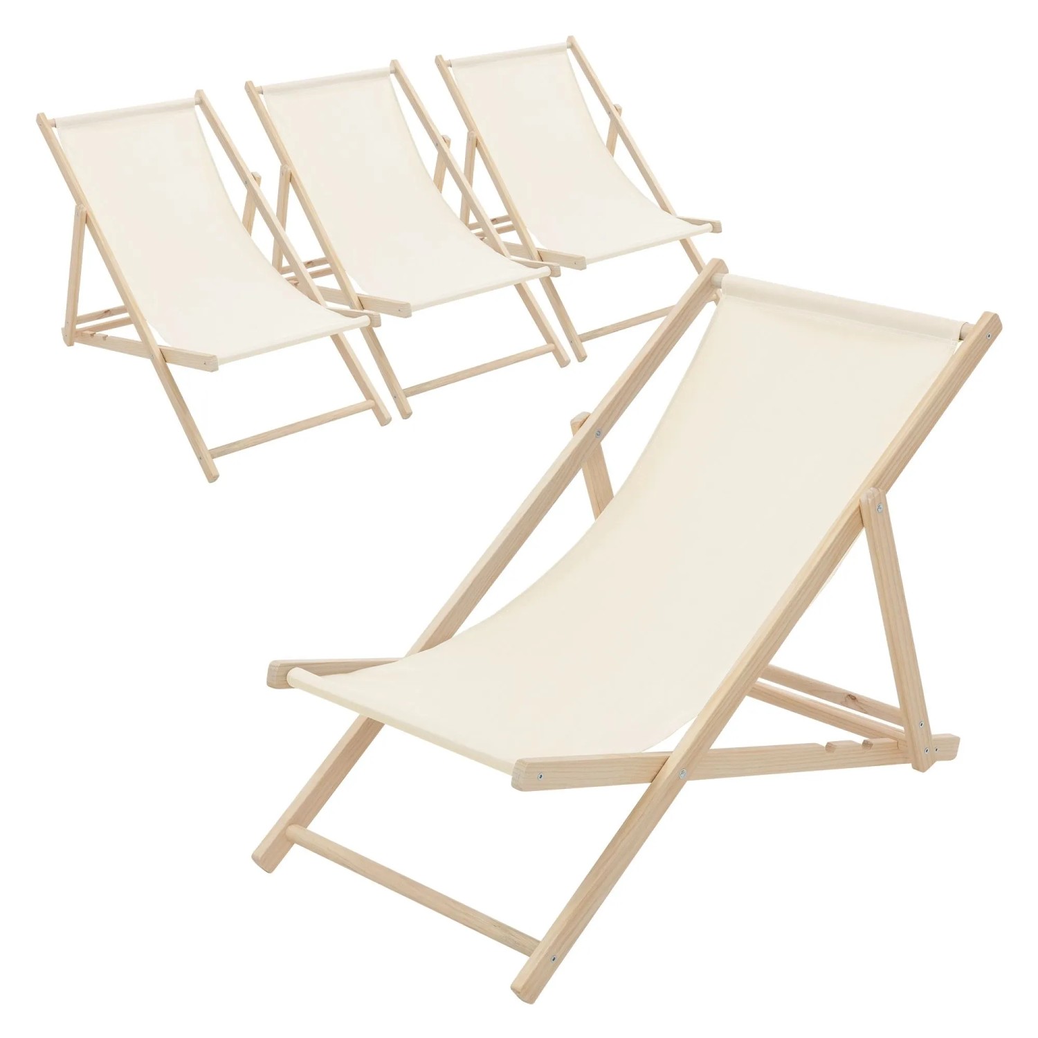 ECD Germany Liegestuhl 4Er Set Klappbar Beige aus Holz