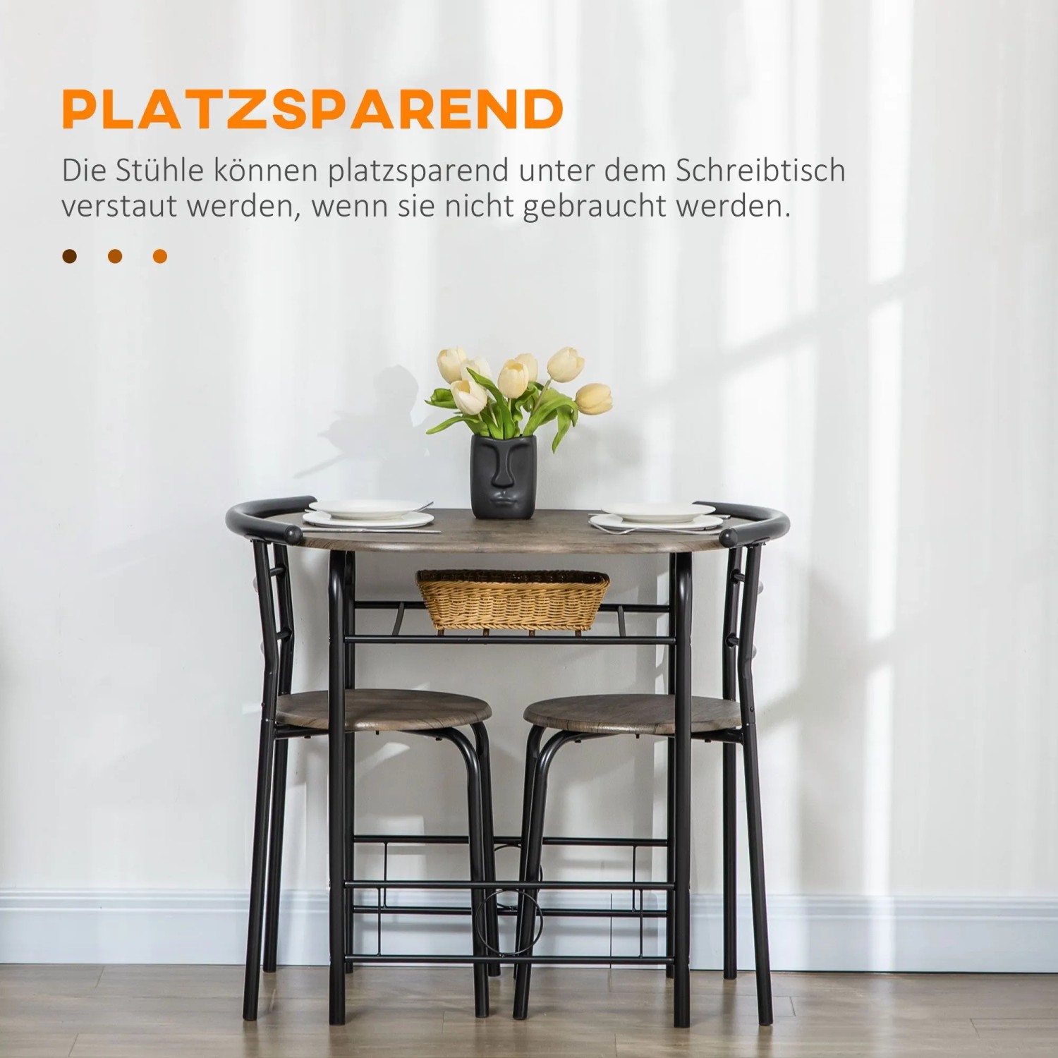 Schwarze HOMCOM Essgruppe mit ovalem MDF-Tisch und 2 Stühlen, platzsparend untergeschoben. Integriertes Ablagefach.