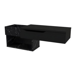 Schwarzer Vente-unique Konsolentisch Dareka mit Marmor-Optik, Schublade und Ablagefächern. Modernes Design, 90 cm.