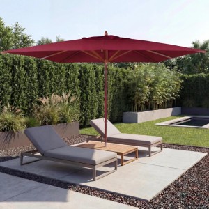 MCW Gastronomie Holz-Sonnenschirm C57b Polyester/Holz Eckig 4x4m Seilzug Stoßsicher Bordeaux