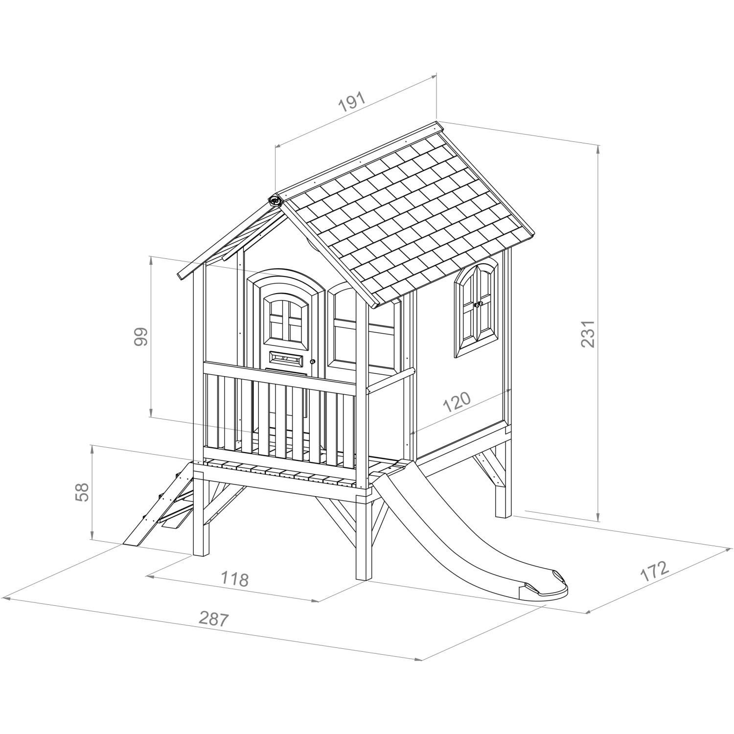 Axi Tom Spielhaus mit Rutsche, braun-weiß, Maße: 191x287x231cm. Ideal für Kinder zum Spielen im Garten.