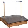 Gaspo Sandkasten Mickey II mit Dachlift, 140x140 cm, aus Holz mit farbigen Ecken.