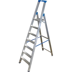Krause Profi Stufen-Stehleiter Stabilo mit 7 Stufen, Aluminium, für den Innen- und Außenbereich.