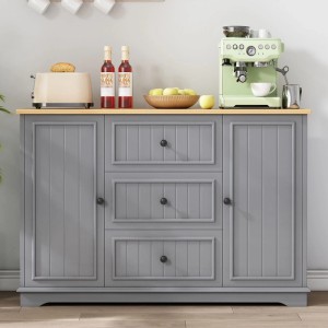 PXloue Sideboard mit 3 Schubladen und 2 Türen Grau Holzoptik