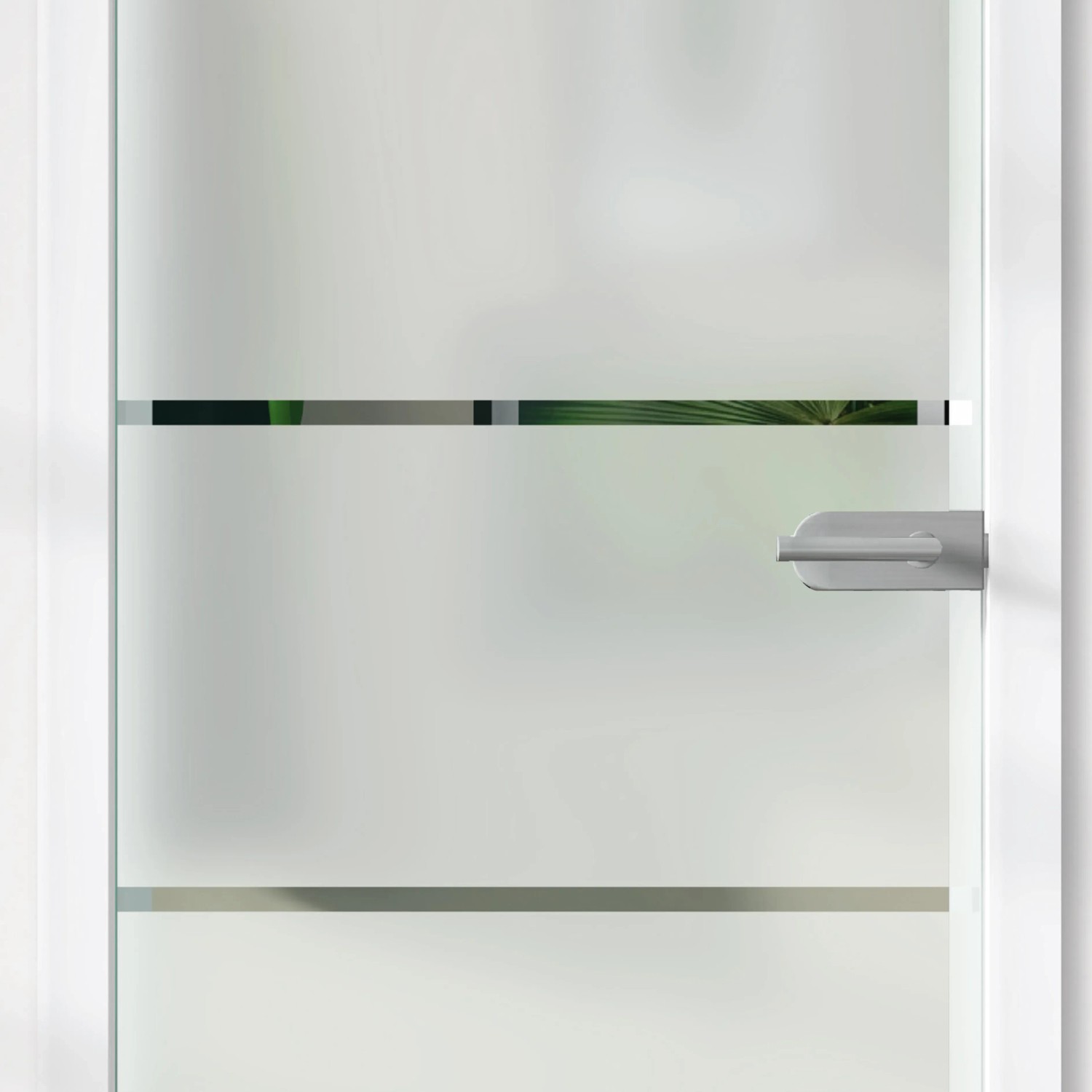 Glasdrehtür mit Siebdruck Dekor, ESG Floatglas, DIN links. Lichtdurchlässige Tür für Innenräume.