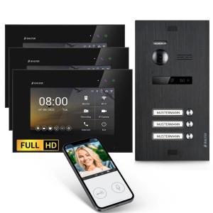 Balter EVO-HD Video-Türsprechanlage für 3-Familienhaus mit 3 Monitoren und App-Steuerung.