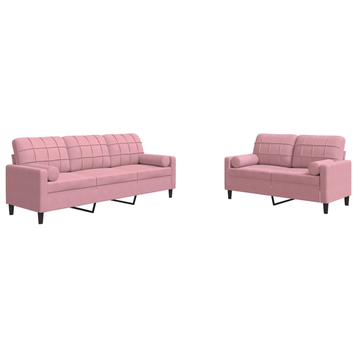 vidaXL 2-Tlg Sofagarnitur mit Kissen und Nackenrollen Rosa Samt 3278414