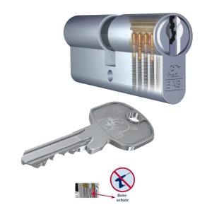 Basi Profilzylinder mit Knauf, 55/40 mm, inkl. Schlüssel und Aufbohrschutz.
