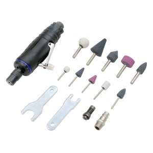 LUX Druckluft-Stabschleifer Set mit Schleifsteinen, Schlüsseln und Anschlussnippel für Kompressoren.