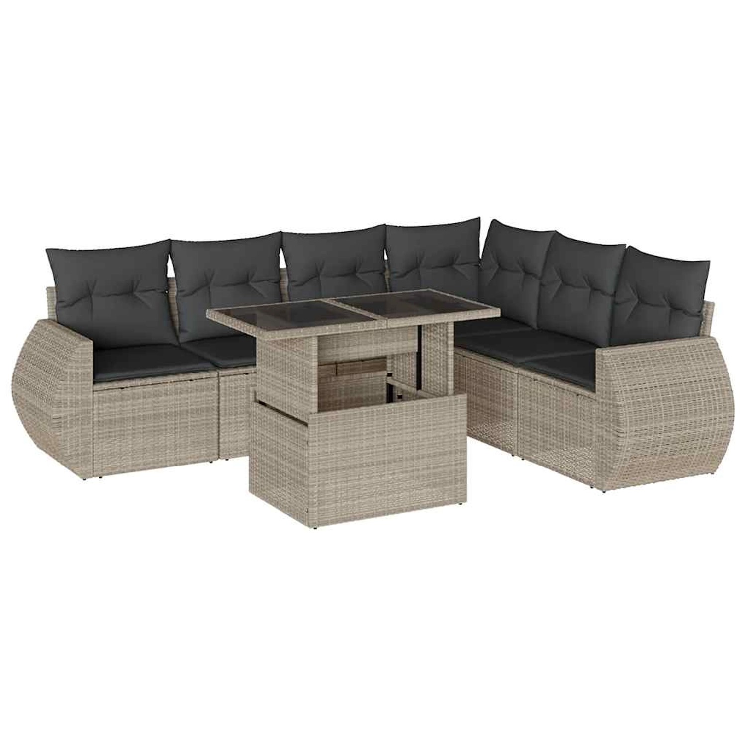 vidaXL 7-Tlg Garten-Sofagarnitur mit Kissen Hellgrau Poly Rattan 3268562