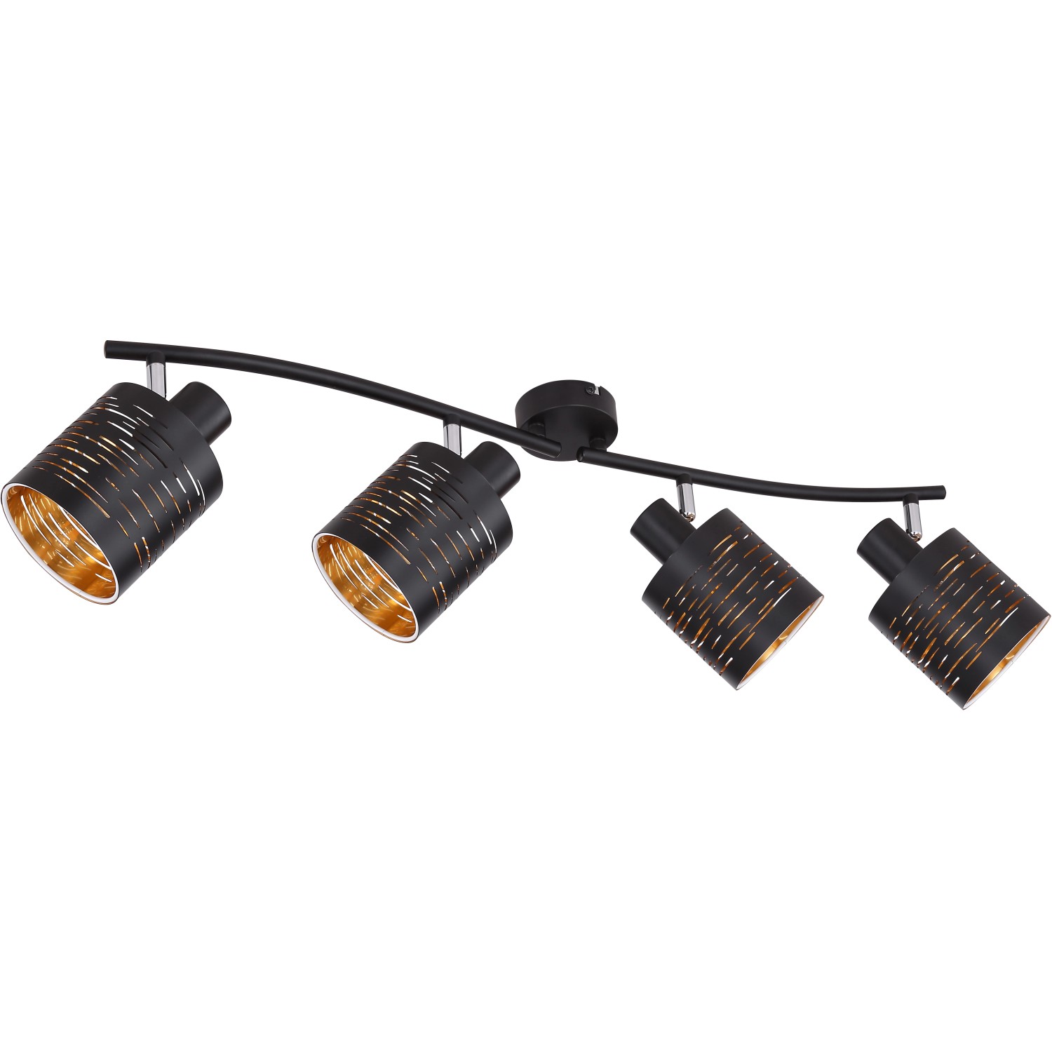 Schwarzer Globo LED-Strahler Tunno mit vier Spots und goldfarbener Innenseite.