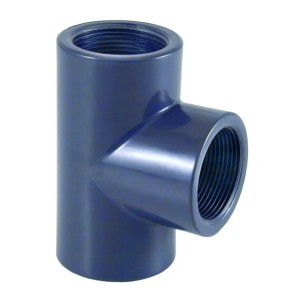Blaues Cepex PVC T-Stück IG 1/2 PN10 Klebefitting für Kaltwassersysteme.