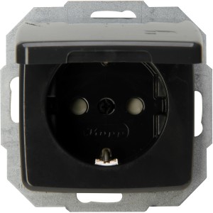 Kopp Schuko Steckdose Rivo in Anthrazit mit Klappdeckel und erhöhtem Berührungsschutz.