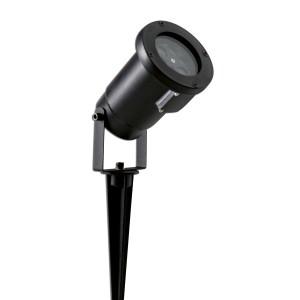 Schwarzer Näve Erdspieß mit Laser-Projektor für Garten, projiziert rot-grünes Licht.